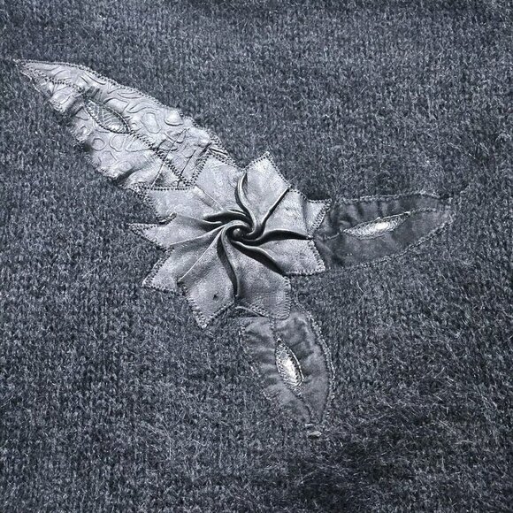 Handmade Cardigan Womens L Black Wool Blend Embellished Lined LS Whimsigoth Art - Picture 14 of 16